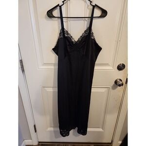Vintage Shadowline Lingerie Slip Dress 40 Tall Black Lace Trim Made USA Full